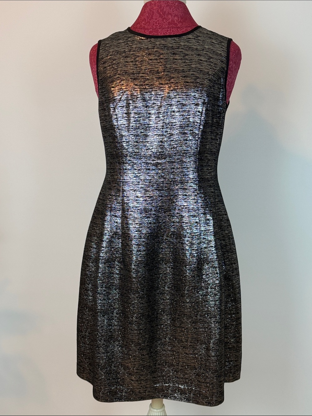 Shoshanna Black Metallic Sheen Sleeveless A-Line Mini Dress
